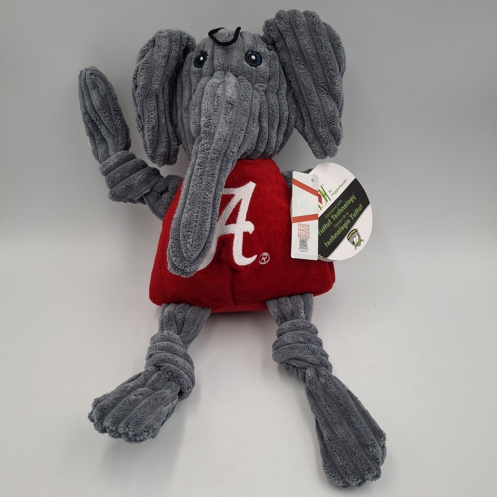 Alabama Crimson Tide HuggleHounds Tuffut Tech Elephant Dog Toy Plush Red Gray NW